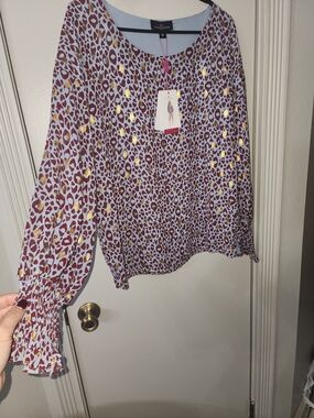 Augustine Lavender Leopard Print Blouse with Gold Foil